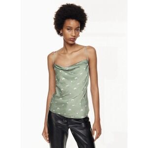 Aritzia Wilfred Allusion Camisole Floral Satin Cowl Neck Top Medium Bitter Sage